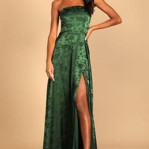 Made to Marvel Emerald Green Satin Jacquard Strapless Maxi Dress